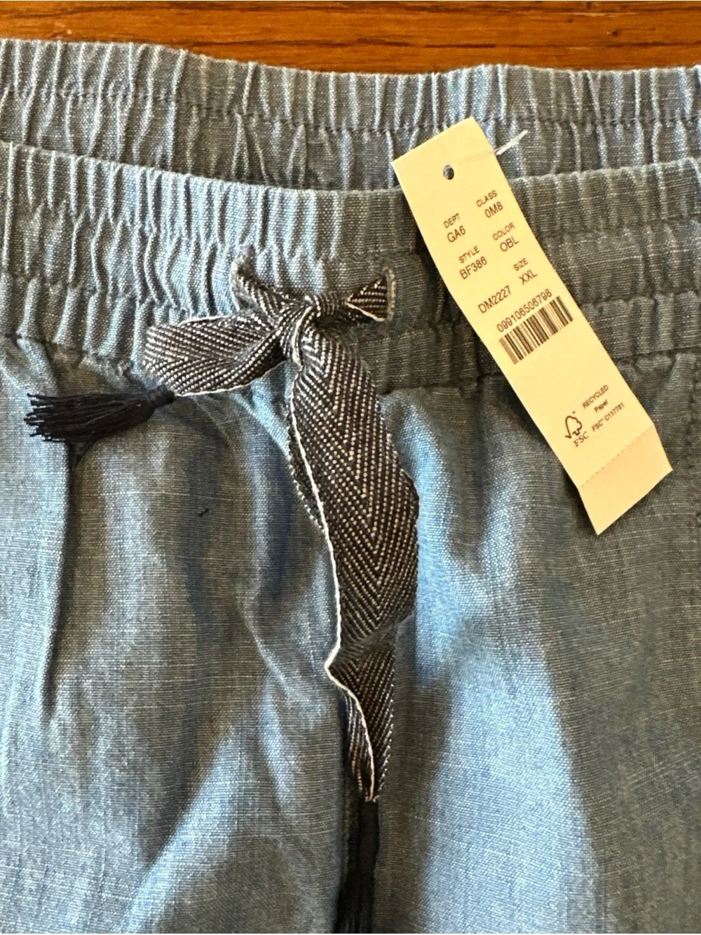 J.Crew Seaside Chambray Drawstring/ Pull-on Women’s XXL Blue Shirts NEW